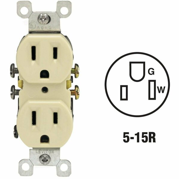 Leviton 15A Ivory Shallow Grounded 5-15R Duplex Outlet 303-05320-ICP